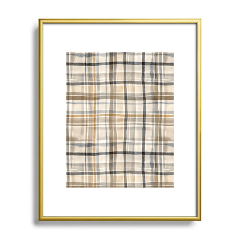 Ninola Design Gingham Watercolor Stripes Gold Metal Framed Art Print
