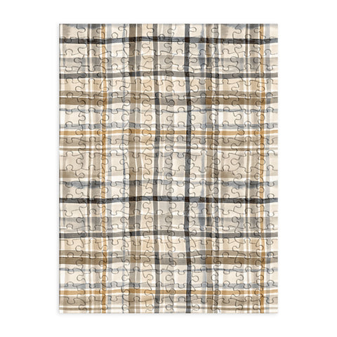 Ninola Design Gingham Watercolor Stripes Gold Puzzle