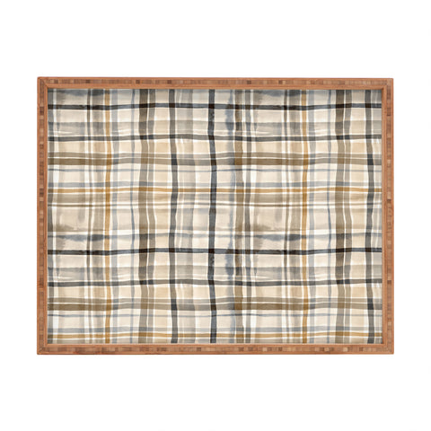 Ninola Design Gingham Watercolor Stripes Gold Rectangular Tray