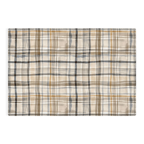 Ninola Design Gingham Watercolor Stripes Gold Outdoor Rug