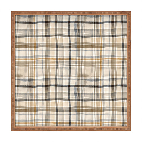 Ninola Design Gingham Watercolor Stripes Gold Square Tray