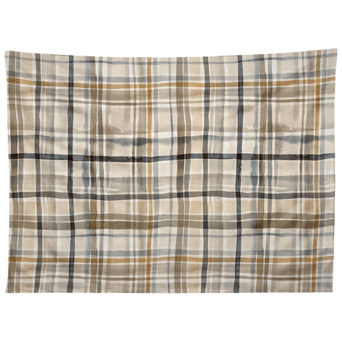 Ninola Design Gingham Watercolor Stripes Gold Tapestry