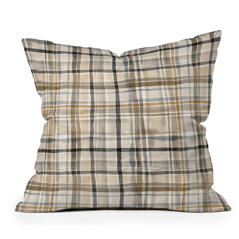 Ninola Design Gingham Watercolor Stripes Gold Throw Pillow