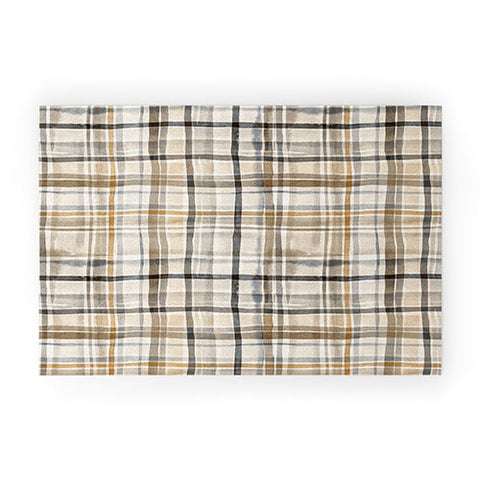 Ninola Design Gingham Watercolor Stripes Gold Welcome Mat