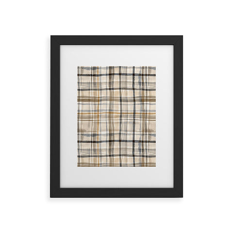 Ninola Design Gingham Watercolor Stripes Gold Framed Art Print