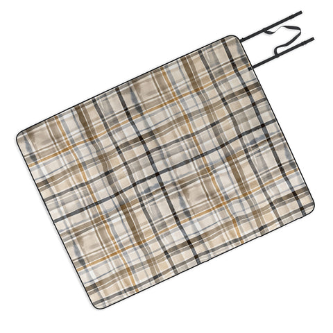 Ninola Design Gingham Watercolor Stripes Gold Picnic Blanket