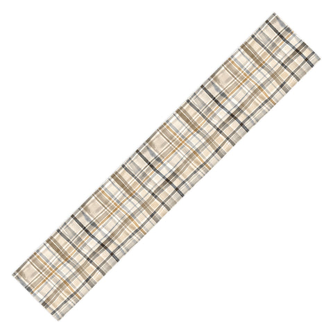 Ninola Design Gingham Watercolor Stripes Gold Table Runner