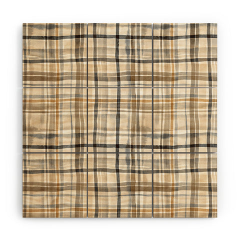 Ninola Design Gingham Watercolor Stripes Gold Wood Wall Mural