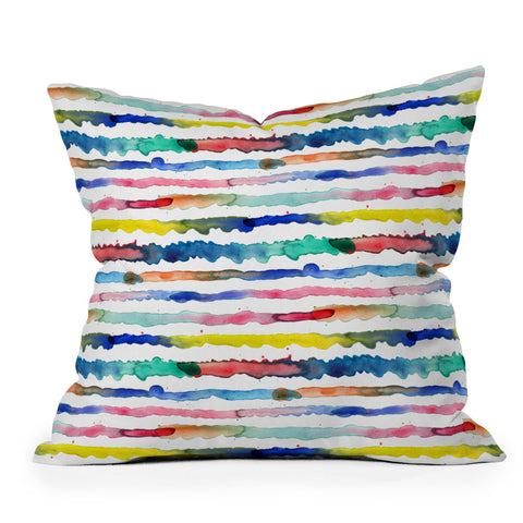 Ninola Design Gradient watercolor lines blue Outdoor Throw Pillow