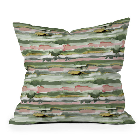 Ninola Design Gradient Watercolor Lines Coral Outdoor Throw Pillow
