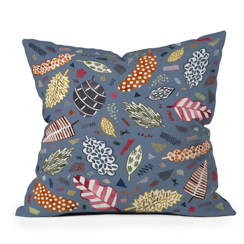 Ninola Design Graphic leaves textures Blue Outdoor Throw Pillow