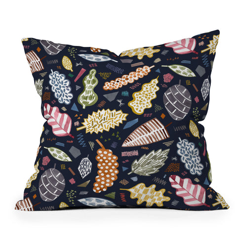 Ninola Design Graphic leaves textures Navy Outdoor Throw Pillow