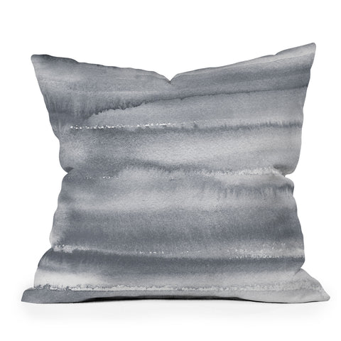 Ninola Design Gray Watercolor Gradient Outdoor Throw Pillow