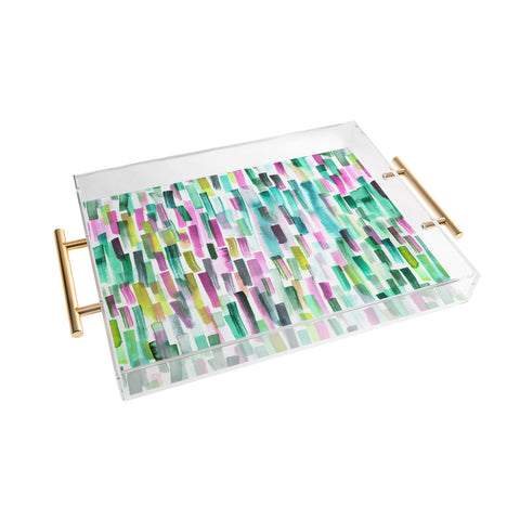 Ninola Design Green Modern Brushstrokes Nature Stripes Acrylic Tray
