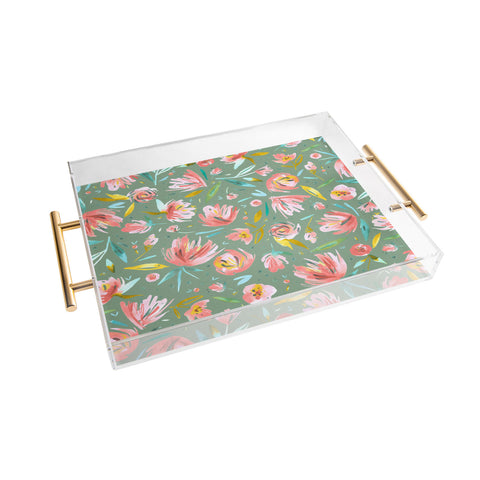 Ninola Design Green peonies festival floral Acrylic Tray