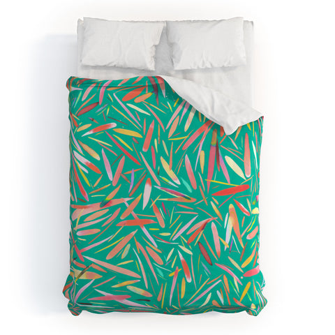 Ninola Design Green spring rain stripes abstract Duvet Cover