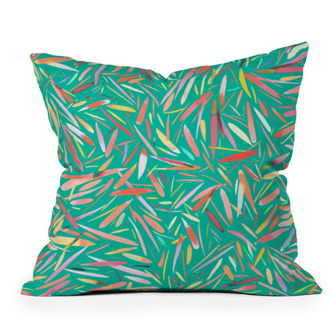 Ninola Design Green spring rain stripes abstract Outdoor Throw Pillow