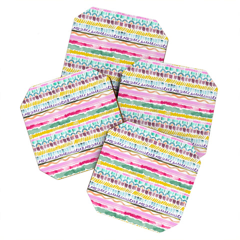 Ninola Design Hand Painted Garlands Tribal Coaster Set