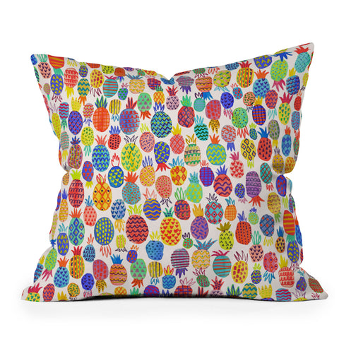 Ninola Design Happy and Funny Tropical Pineapples Outdoor Throw Pillow