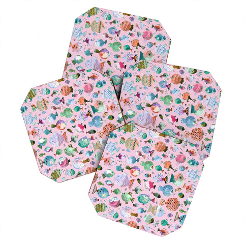 Ninola Design Happy Colorful Fishes Pink Coaster Set