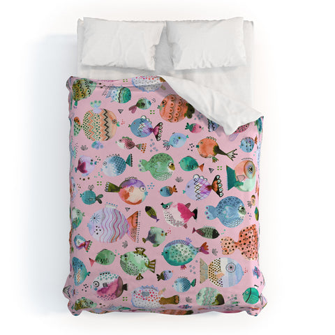 Ninola Design Happy Colorful Fishes Pink Duvet Cover