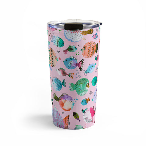 Ninola Design Happy Colorful Fishes Pink Travel Mug