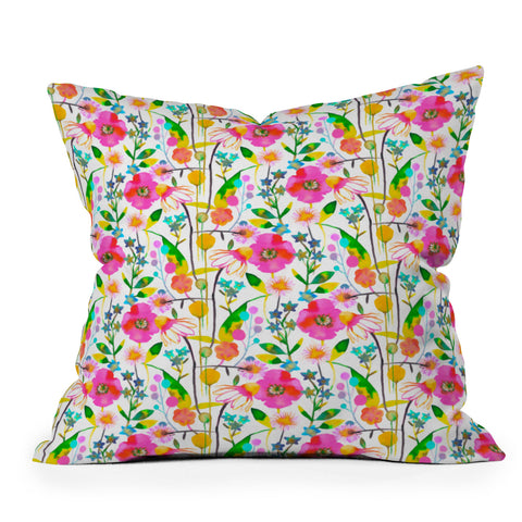 Ninola Design Happy spring daisy and poppy flowers Outdoor Throw Pillow
