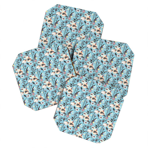 Ninola Design Happy Spring Flowers Blue Coaster Set