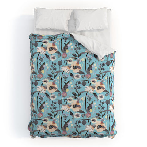 Ninola Design Happy Spring Flowers Blue Duvet Cover