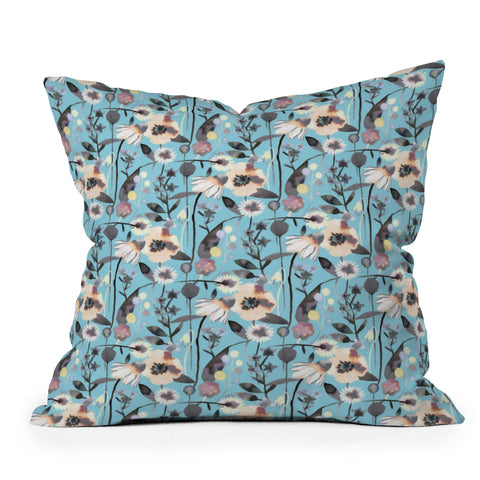 Ninola Design Happy Spring Flowers Blue Outdoor Throw Pillow