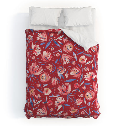 Ninola Design Holiday Peonies Red Duvet Cover