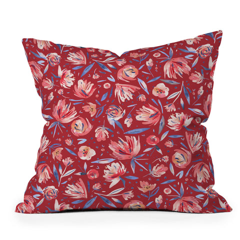 Ninola Design Holiday Peonies Red Outdoor Throw Pillow
