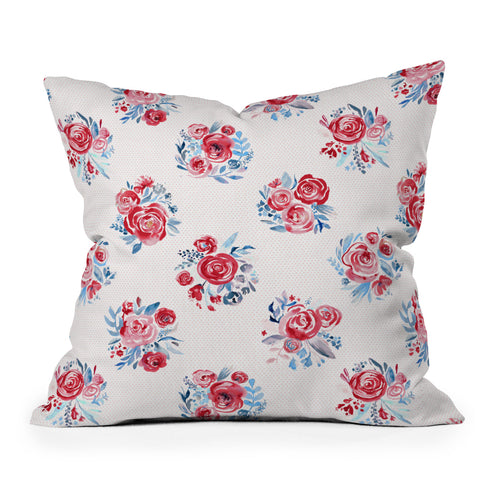 Ninola Design Holiday roses bouquet red Outdoor Throw Pillow