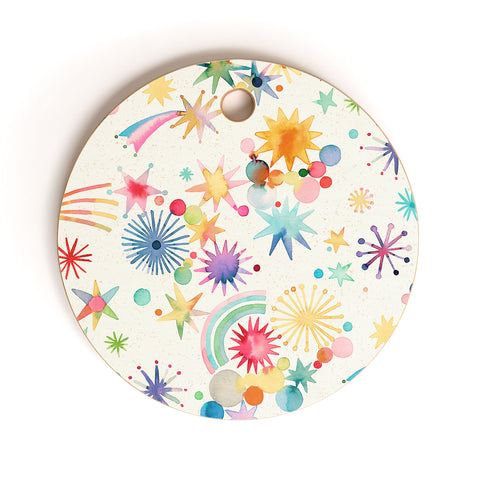 Ninola Design Holiday Shooting Stars Kids Cutting Board Round