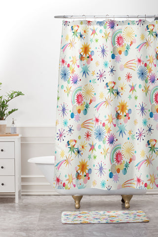 Ninola Design Holiday Shooting Stars Kids Shower Curtain And Mat