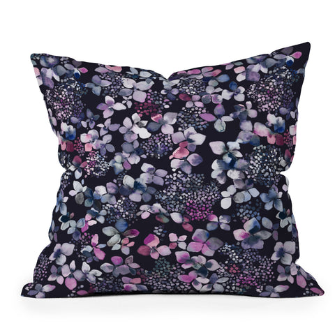 Ninola Design Hydrangea Dark Outdoor Throw Pillow