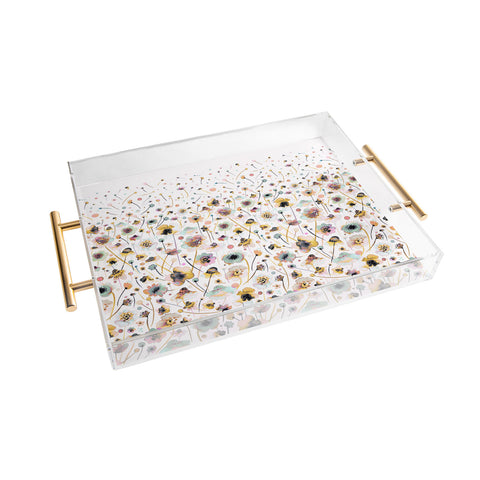 Ninola Design Ink Flowers Ombre Sunshine Acrylic Tray