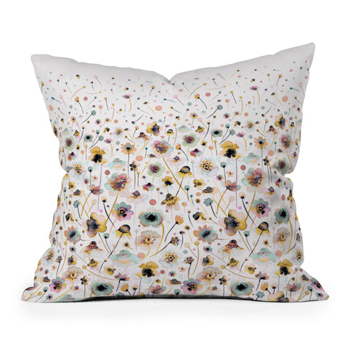 Ninola Design Ink Flowers Ombre Sunshine Outdoor Throw Pillow