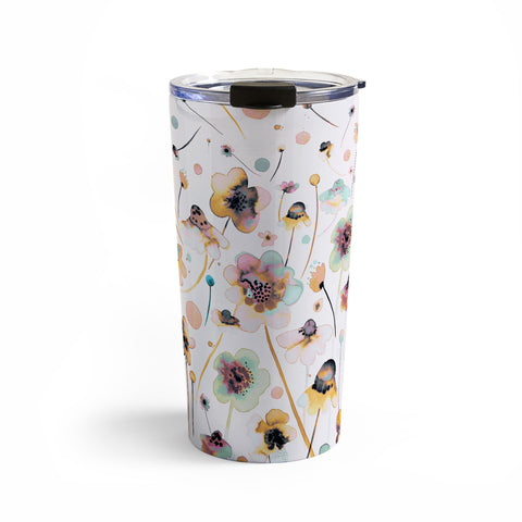 Ninola Design Ink Flowers Ombre Sunshine Travel Mug