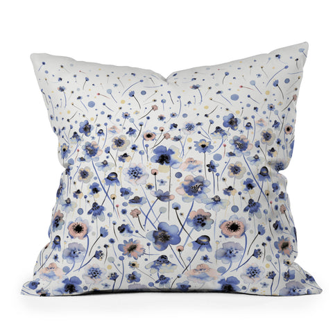 Ninola Design Ink flowers Soft blue Outdoor Throw Pillow
