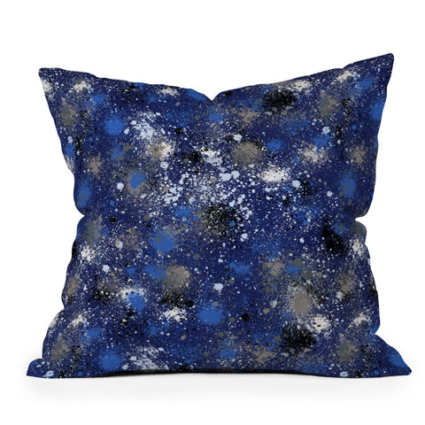 Ninola Design Ink splatter blue night Outdoor Throw Pillow