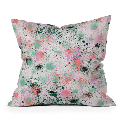 Ninola Design Ink Splatter Coral Green Outdoor Throw Pillow