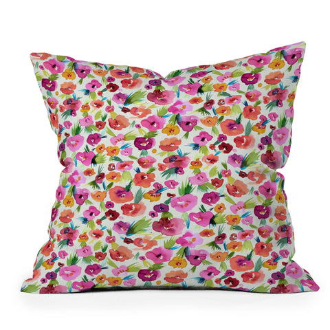 Ninola Design Jungle Tropical Flowers Outdoor Throw Pillow