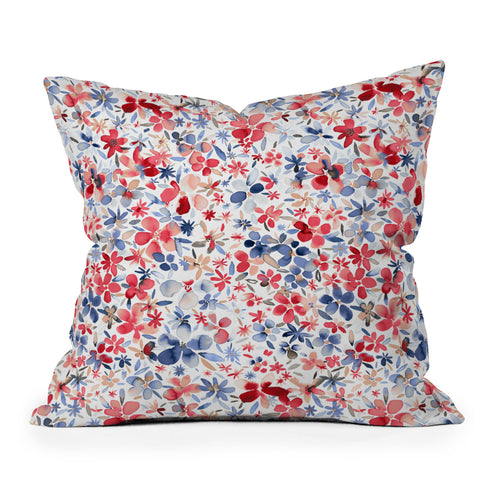 Ninola Design Liberty Colorful Petals Red and Blue Outdoor Throw Pillow