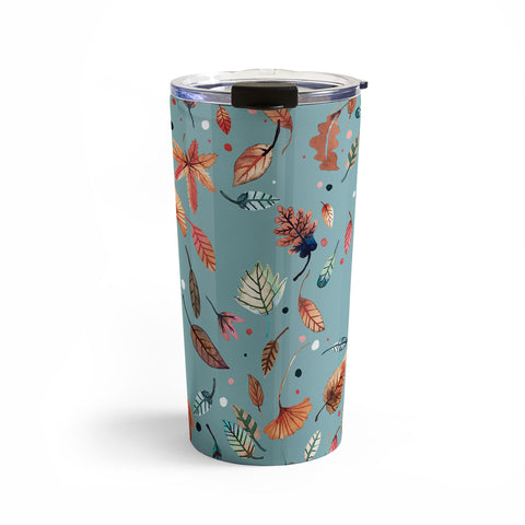 Ninola Design Little Autumn Leaves Blue Travel Mug
