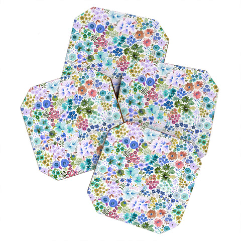Ninola Design Little expressive flowers Blue Coaster Set