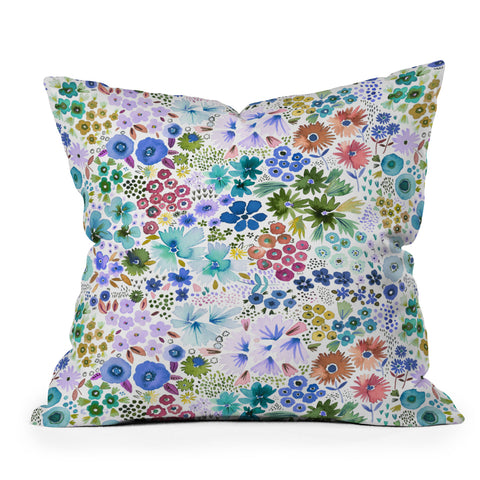 Ninola Design Little expressive flowers Blue Outdoor Throw Pillow