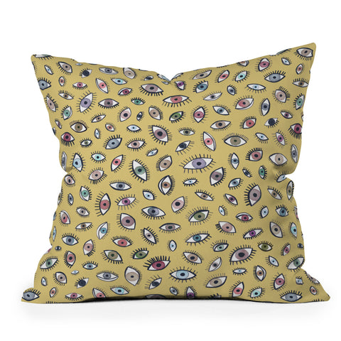 Ninola Design Looking eyes Mustard yellow Outdoor Throw Pillow