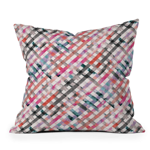 Ninola Design Love Gingham Squares Watercolor Outdoor Throw Pillow