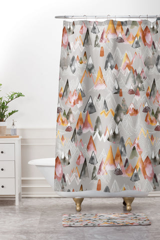 Ninola Design Magical Fall Mountains Beige Shower Curtain And Mat
